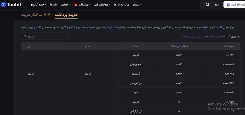 کارمزد واریز و برداشت